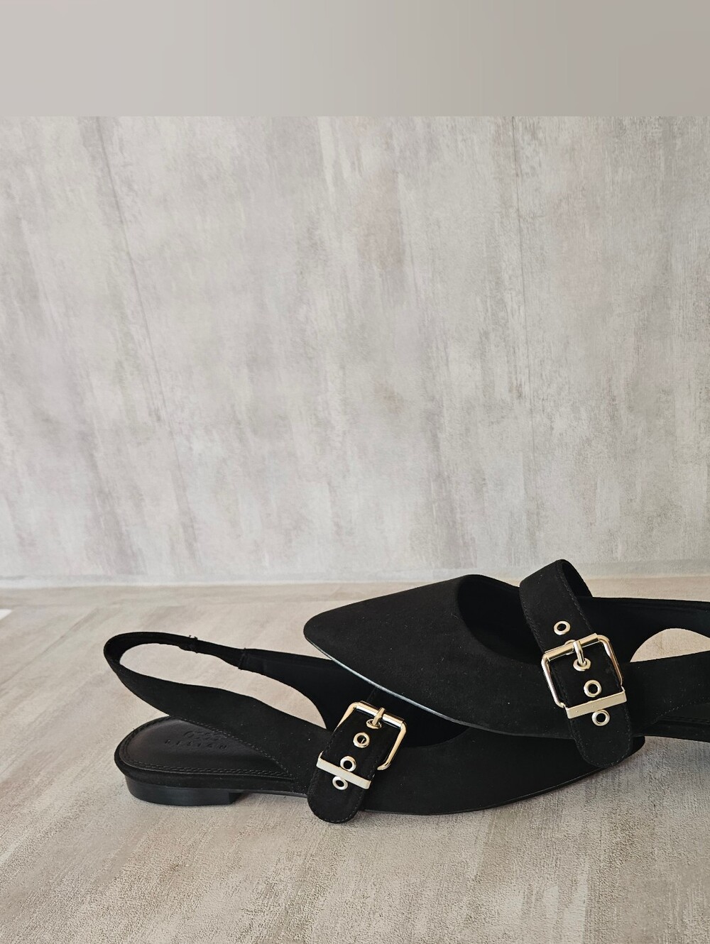 ​NWT ASOS DESIGN Black Pointed Toe Slingback Buckle Flat Shoes - Size US 9 - Picture 7 of 13